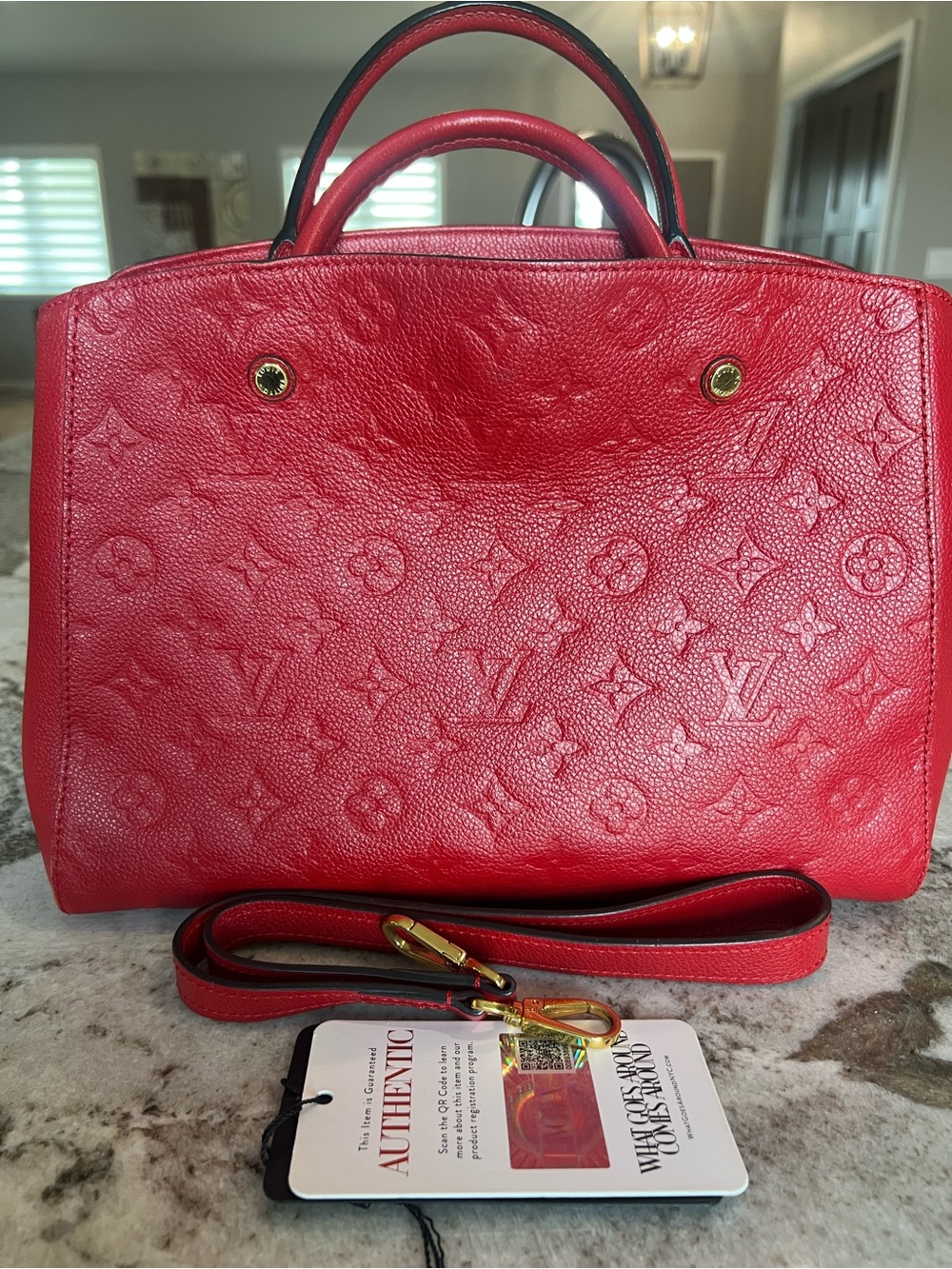 Louis Vuitton Montaigne MM Red Monogram Empreinte Leather Bag